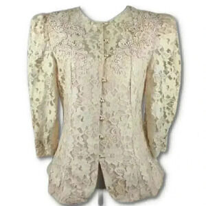 Vtg 80’s Cachet Bari Jacket Size 11 12 Blush Lace